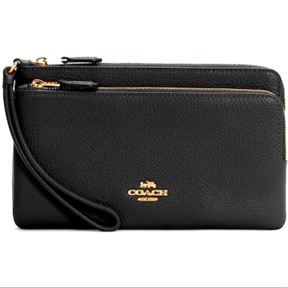 NEW COACH BLACK LEATHER DOUBLE ZIP MEDIUM SIZED WALLET WITH TAGS FROM PURCHASE